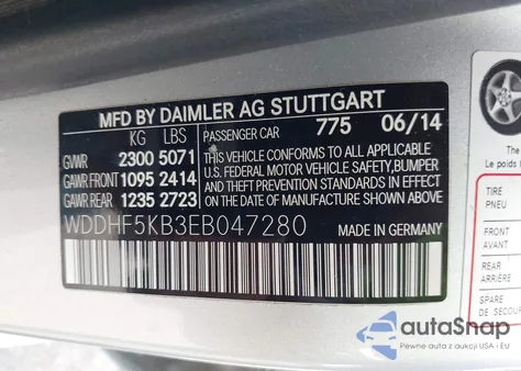 2014 Mercedes-Benz E 350 z USA, uszkodzony, nr VIN WDDHF5KB3EB047280